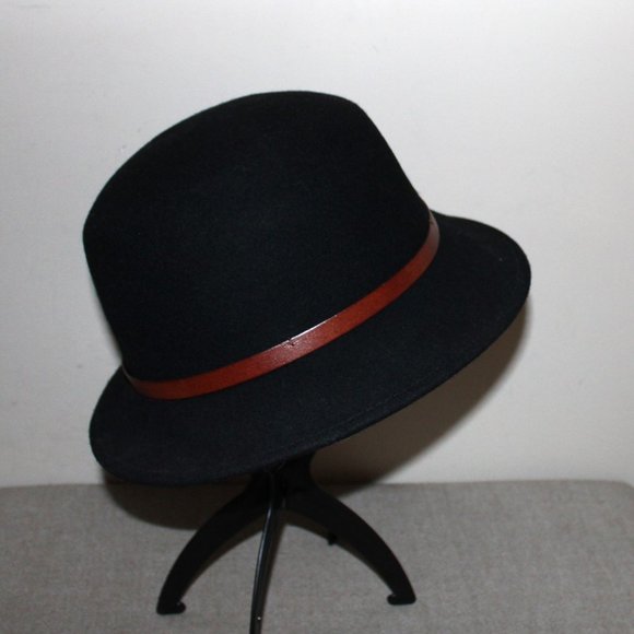 EC CUTE LADIES FILIPPO CATARZI 100% WOOL HAT WITH LEATHER BAND - BLACK - Picture 4 of 7